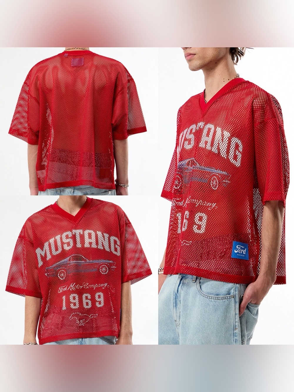 Ford Red Mustang Mesh Tee/Jersey | Size : L | Brand New with Tags | Cropped Fit